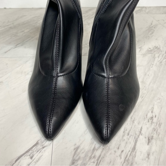 Open Edit Erika Black Faux Leather Pointy Toe Wedge Heel Bootie 7 1/2 M - Picture 12 of 16